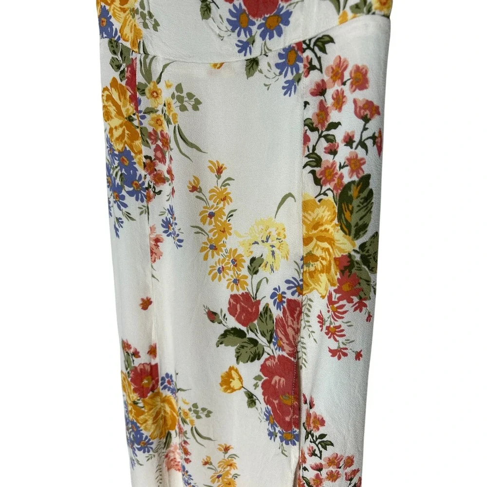Reformation Slit Leg Tie Strap Midi Dress Ivory Red‎ Yellow Blue Floral Size 2